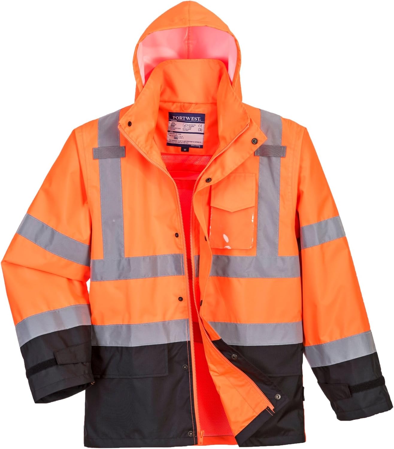 Portwest US366 Hi-Vis Lightweight Waterproof Contrast Rain Jacket - Reflective Contrast Rain Jacket with Hood ANSI Class 3