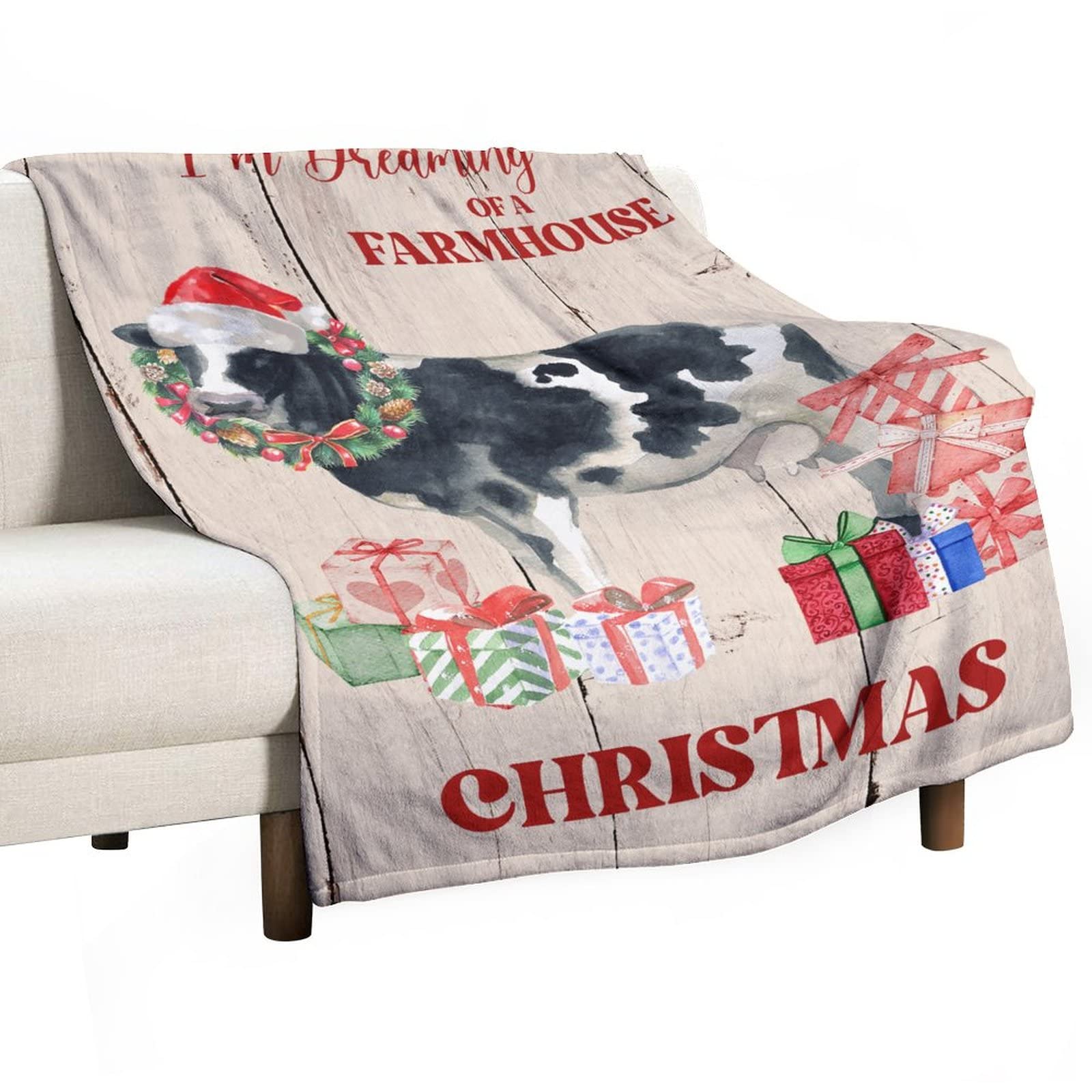 Couverture de Noël cocooning pour lit et canapé motif ferme 130x150cm
