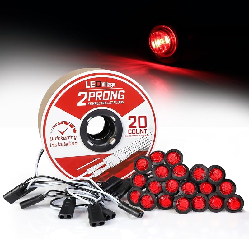 Luzes laterais vermelhas LED Ledvillage 12 V para caminhão e reboque – Kit com 20 unidades e chicote de 2 pinos