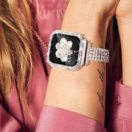 Miniatura 6 de NewWays Paquete de 2 fundas brillantes con protector de pantalla compatible con Apple Watch de 1.73 pulgadas SE 2022 Series 6 5 4, funda protectora