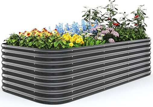 Quictent Galvanized Raised Garden Bed Kit, 8x4x2 ft Oval Metal Planter Box Tall for Vegetables Outdoor Backyard, Strengthened