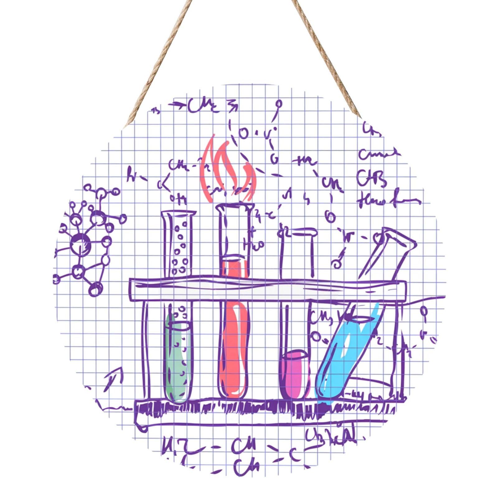 InOmak Science Chemistry Lab, Round Wood Panel Painting 12 in, Wall Hanging Painting For Home