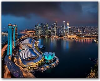 VETEB Paint by Numbers Kit for Adults Beginner Cityscape Night Drone Flight Panorama DIY Framed Painting on Canvas by Numbers Acrylic Oil Painting Home Decor Gifts 16"x20"