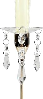 4 Pieces Bent Glass Candle Bobeches with Crystal Prisms Pendant, Taper Candle Wax Catcher Rings, Candle Wax Drip Protectors Set of 4 (Round)