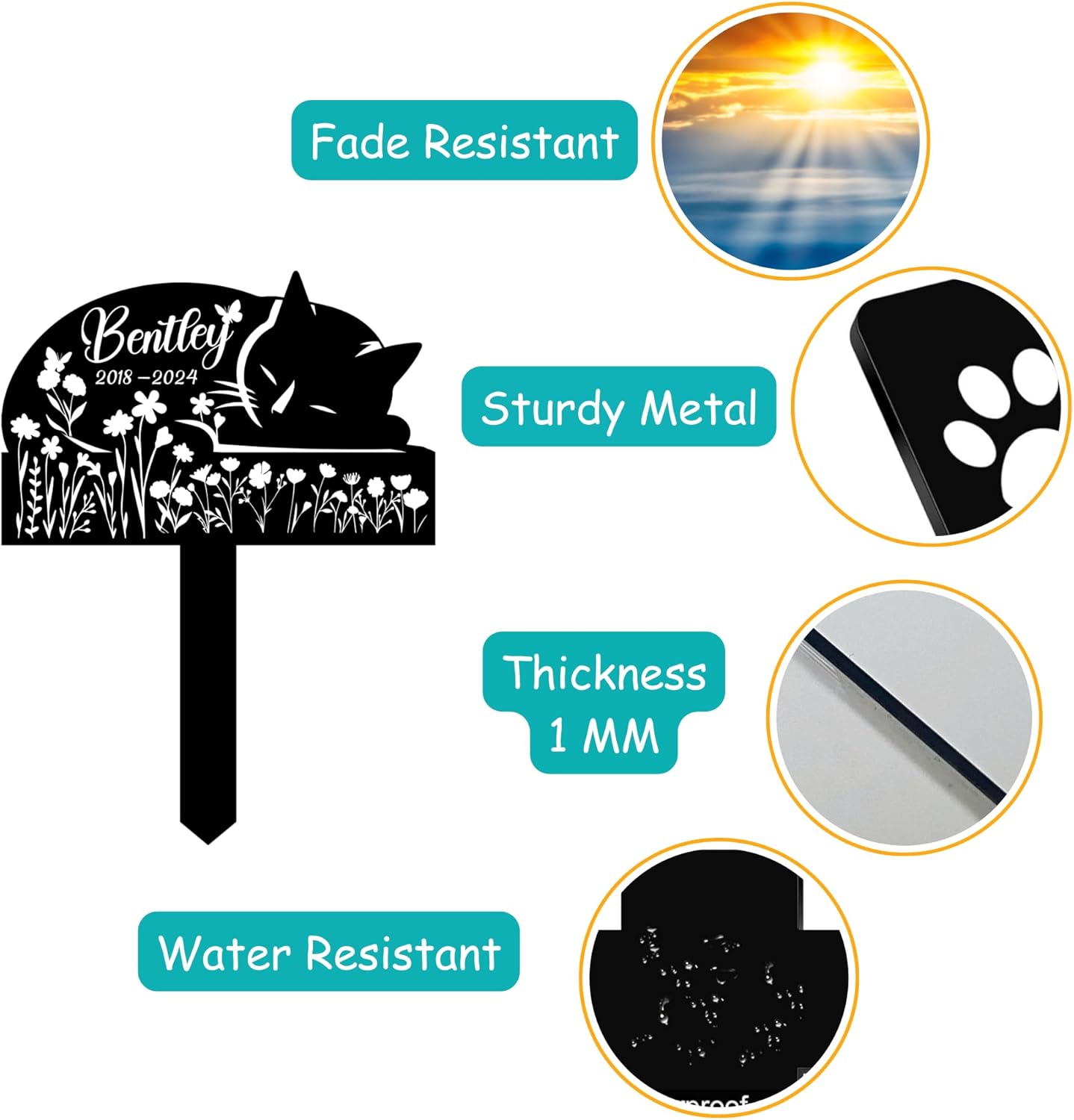 Sleeping Cat Grave Markers Outdoor, Weatherproof Metal Pet Headstone with Name & Date, Outdoor Grave Marker for Cats – Variety of Sizes & Finishes - Image 4