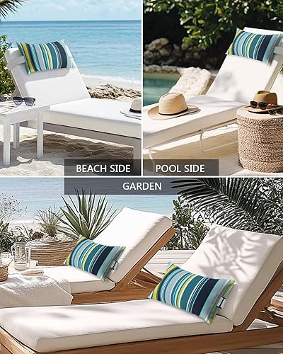Miniatura 6 de Paquete de 4 fundas de almohada lumbares impermeables para exteriores, color verde azulado y negro, diseño de rayas de arte abstracto, para patio,