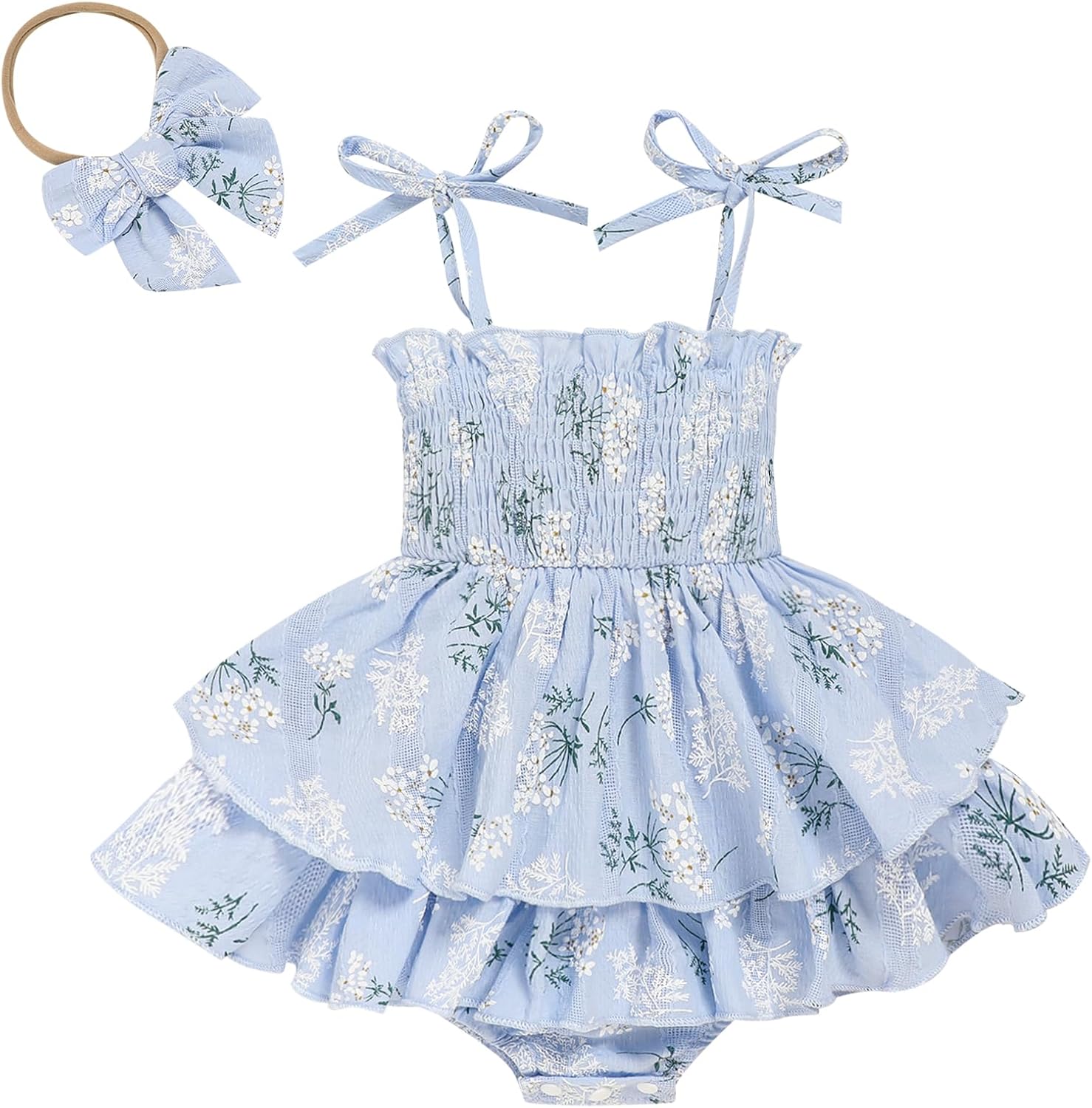 TITKKOP Baby Girl Summer Outfits Infant Double Romper - Sleeveless Bodysuit & Cake Smash Outfit