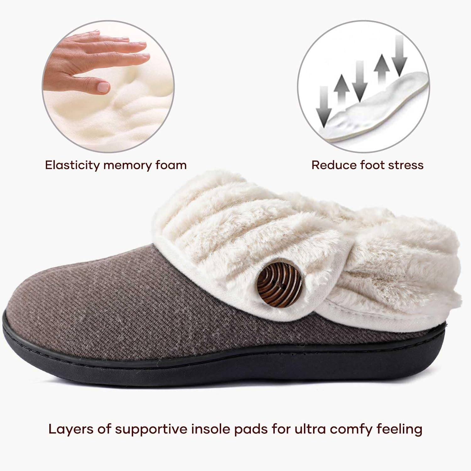 Wishcotton Women's Wool Cozy Memory Foam Winter Slippers Indoor Outdoor with Fuzzy Faux Fur Collar - Image 4