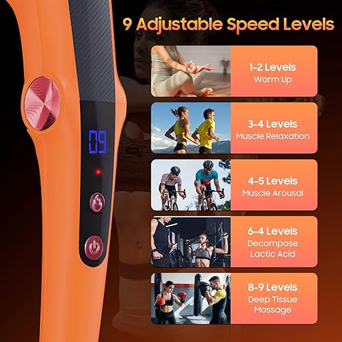 Miniatura 2 de Pistola de masaje de tejido profundo con calor, masajeador de espalda con mango plegable, pistola muscular de 9 velocidades con 10 cabezales