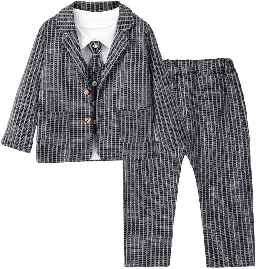 Dressy Daisy Baby Boys Gentleman Striped Suit Wedding Formal Dress Outfit Set with Jacket and Vest