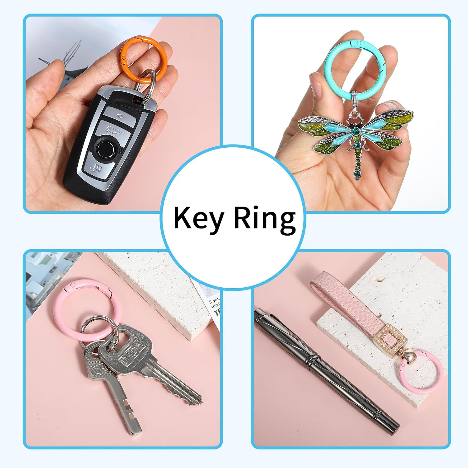 Gjinxi 12PCs Spring O Rings, 33mm Clasp O Rings Round Keychain, Multicolor Metal Key Ring Clips, Snap Clip Spring Keyrings Buckle, DIY Accessories Spring Ring for Bag, Purse