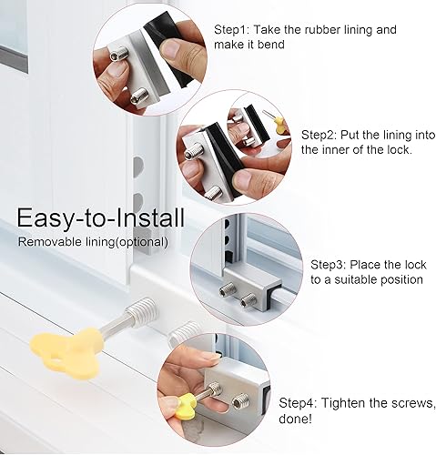 Miniatura 4 de Cerraduras de ventana, 4 juegos de cerradura de ventana de seguridad deslizante con llave para ventanas correderas verticales y horizontales
