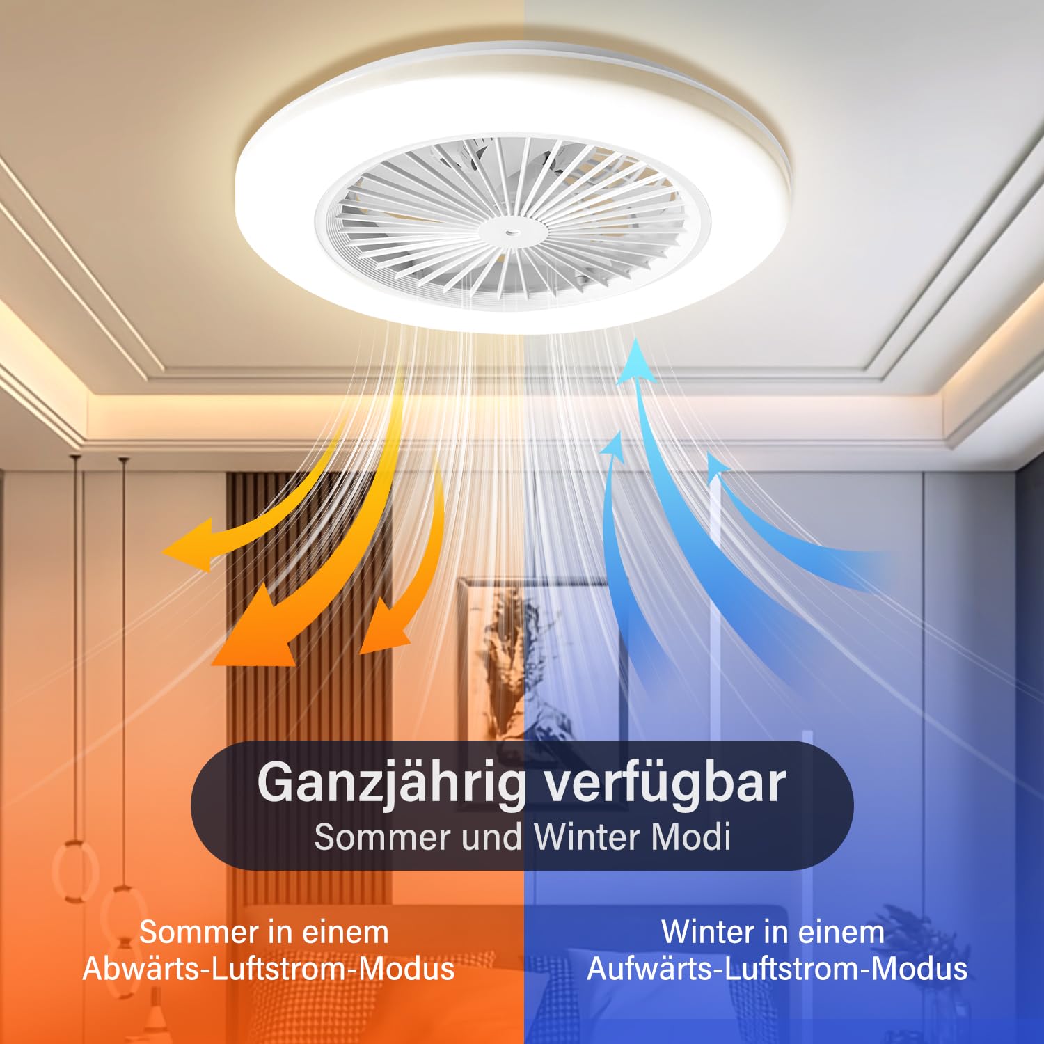 Lospitch Deckenventilator mit Beleuchtung, Ø49cm Smart RGB LED Fan Licht mit Fernbedienung, LED Umkehrbar Deckenventilator mit Licht, Timer und 3 Farbtemperatur und 6 Geschwindigkeiten