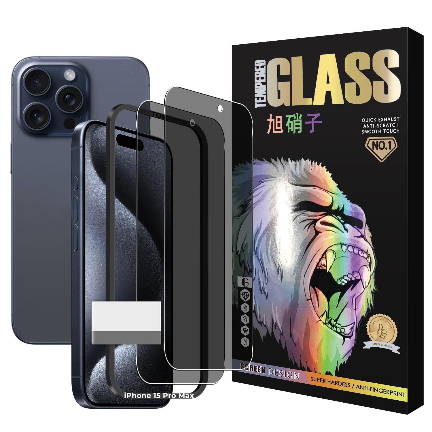 【硬度10H】対応 iPhone15 Pro Max ガラスフイルム 覗き見防止 ガイド枠付き 【2枚セット AGC旭硝子 】 iPhone15promax フイルム のぞき見防止 アイフォン15 プロ マックス 液晶 保護フィルム のぞき見 プライバシーフィルム 強化ガラス 【 耐衝撃 飛散防止 厚さ0.26mm 気泡ゼロ 3D Touch対応 高感度 指紋防止 ラウンドエッジ加工 】 TZ10H-15PMFK2