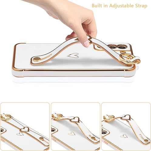 Vista 204 de ZTOFERA Funda para Samsung Galaxy S22 Plus 5G con correa para la muñeca, bonito borde chapado de lujo, patrón de corazones de amor para niñas y Azul