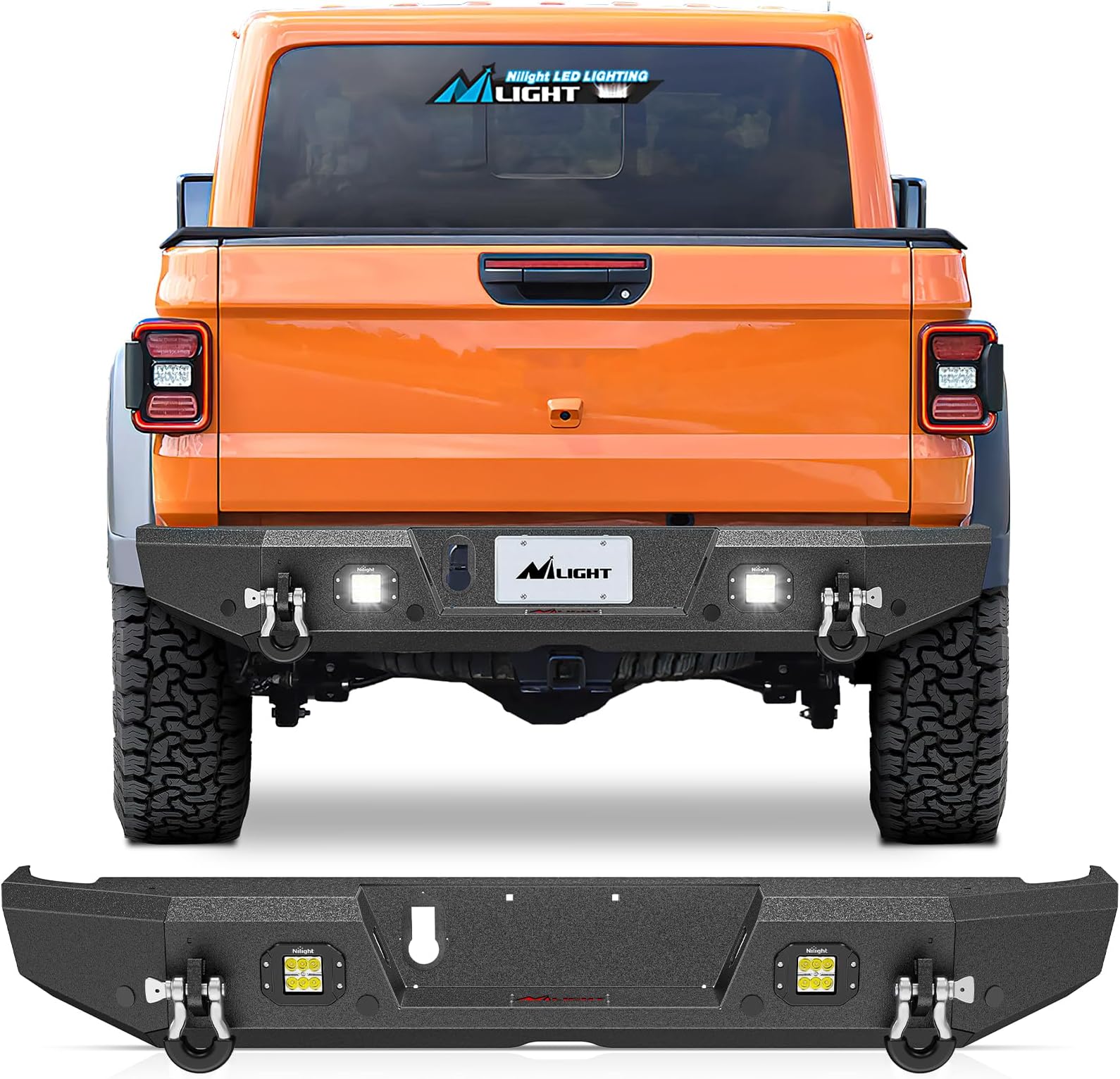 Nilight Rear Step Bumper Compatible with 2020 2021 2022 2023 2024 2025 Gladiator JT Super Duty Pickup Truck Bumper with LED Lights, Sensor Holes and D-rings