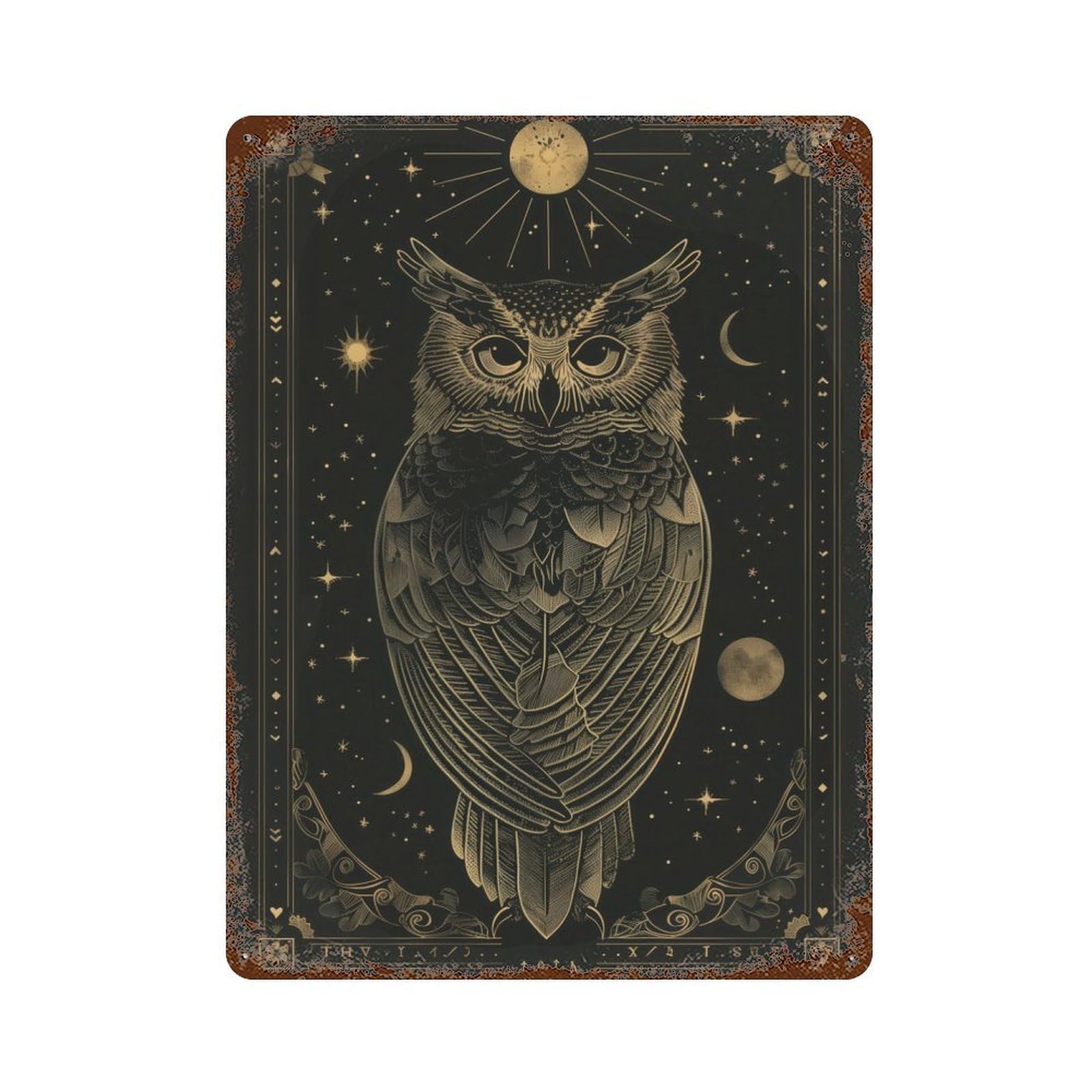 Garage Style Celestial Owl Decorative Tin Sign 15.7"x11.8", Farmhouse Wall Decor for Bar And Workshop