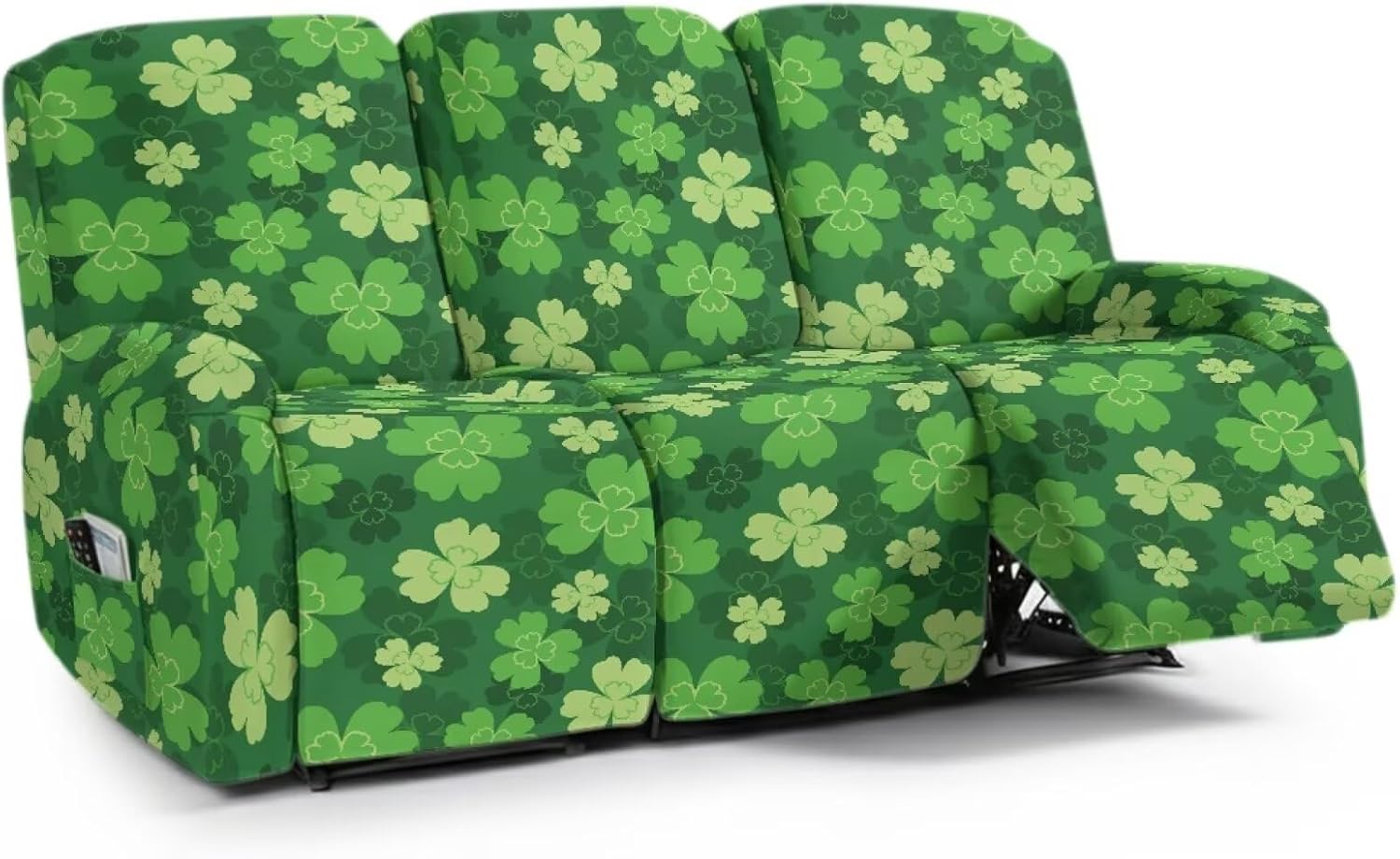 3 Seater Recliner Couch Covers Stretch Sectional Couch Slipcover for Reclining Sofa Chair St.Patrick's Day Shamrock Leaf Print Non-Slip Furniture Protective Covers