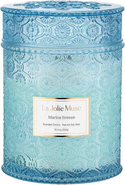 Scented Candles 19.4Oz /550g Large Candle Gifts for Women Marine Breeze Scented Candle Gift, Natural Soy Wax Candle for Home, 90 Hour Long Burning Time
