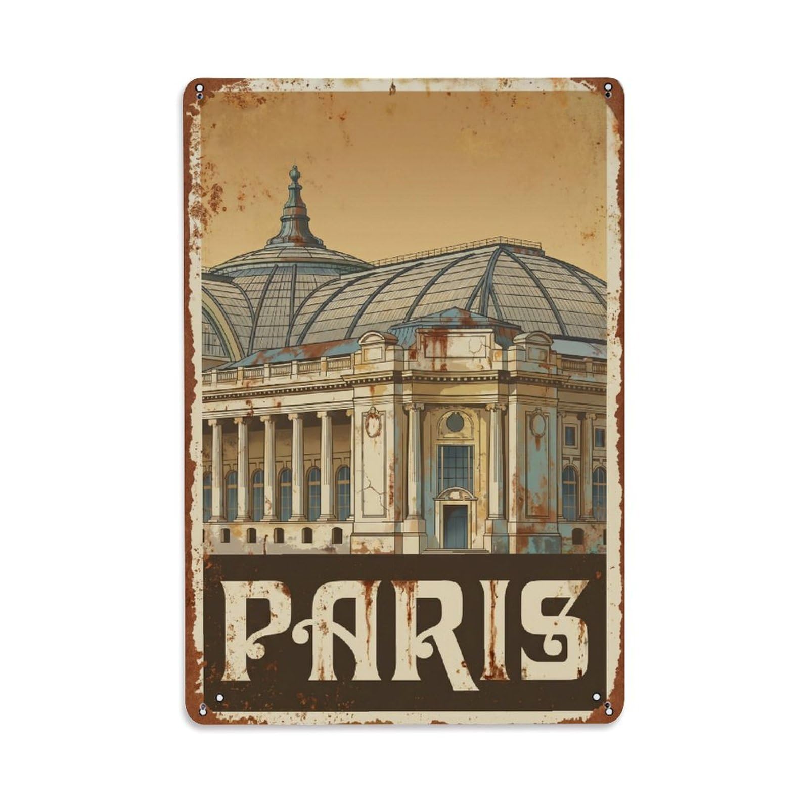 Vintage Travel Paris Grand Palais Glass Roof Rusted France Metal Tin Sign Plaque Wall Decor for Cafe, Club Bar, Office, Home Garden Metal Poster 8x12Inch