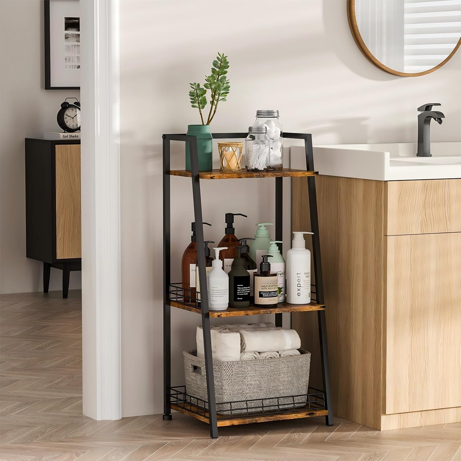 3-Tier Bathroom Shees with Canvas Der, Floor Bathroom