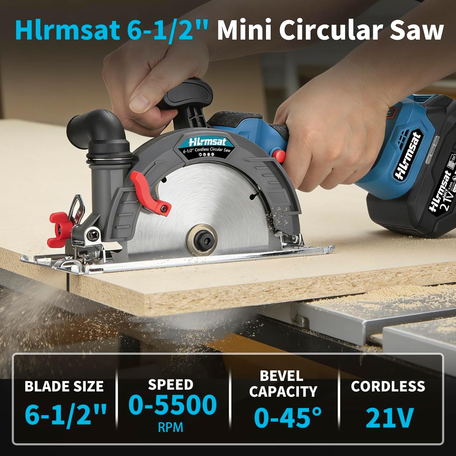 6-1/2" Cordless Circular Saw,21V Brushless Hand Circle Saw with 2 x 6.0Ah Battery & 3 Blade,5500 RPM Sierra Circular electrica 0-45° Cutting Bevel,Max Cutting Depth 2-1/4"(90°),1-7/16" (45°)