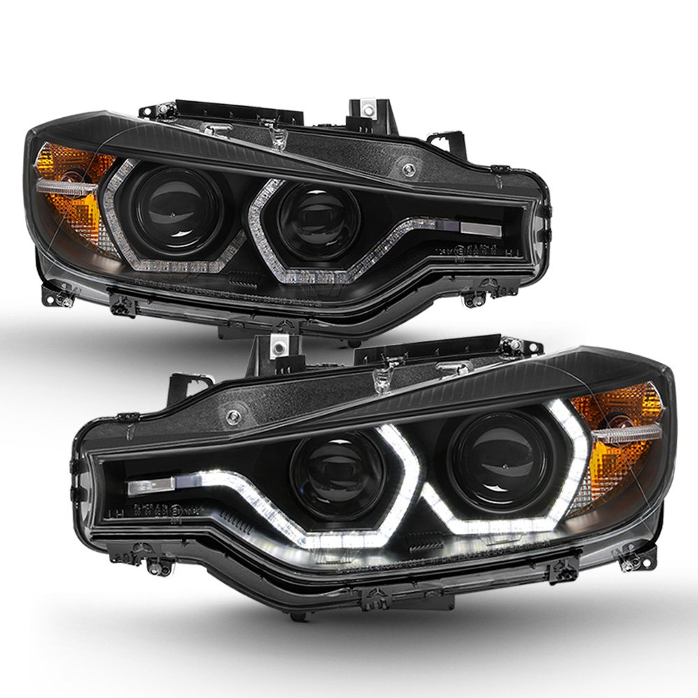 ACANII - For Black [F32 Style] 2012-2015 BMW F30 3-Series Sedan LED DRL Projector Headlights Headlamps Driver+Passenger