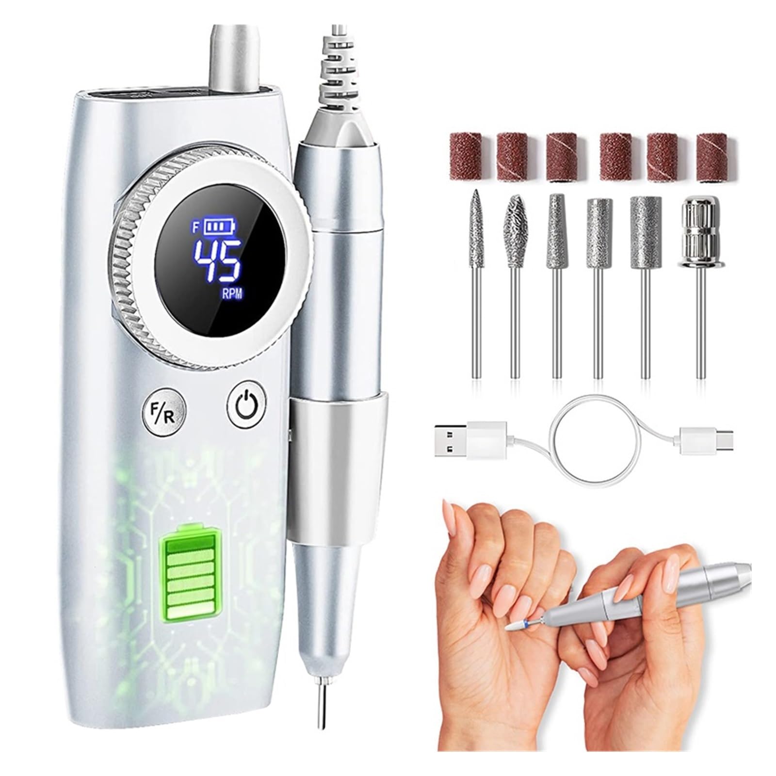 Elektryczna frezarka do paznokci, 45000RPM elektryczna wiertarka do paznokci, akumulatorowa bezprzewodowa szlifierka żelu akrylowego, Manicure salonu do treningu i użytku domowego(Purple)
