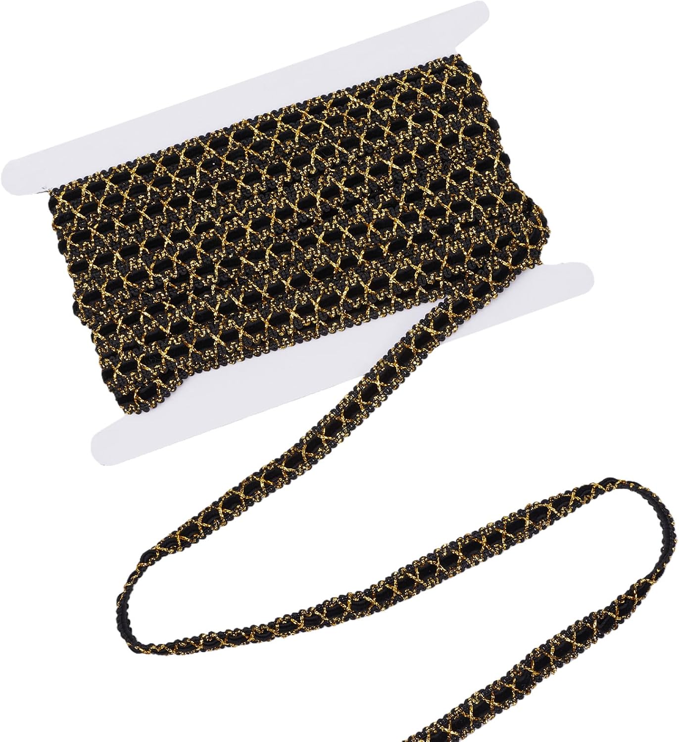 10 Yards 0.51 Inch Black Gold Gimp Braid Trim, Suede Metallic Gimp Braid Trims, Decorative Woven Ribbon for Curtain Lampshades Sewing Bag Costume DIY Crafts