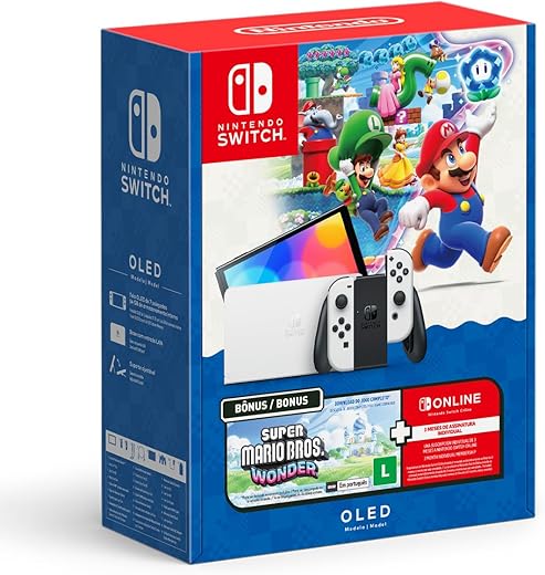 Nintendo Switch OLED com Super Mario Bros. Wonder e 3 Meses Online