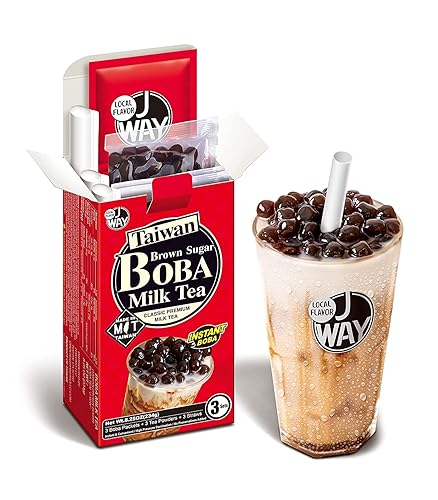 J Way Té de burbujas instantáneo perlas de boba juego de té con leche y azúcar morena auténtica tapioca Boba listo en menos de un minuto pajitas de