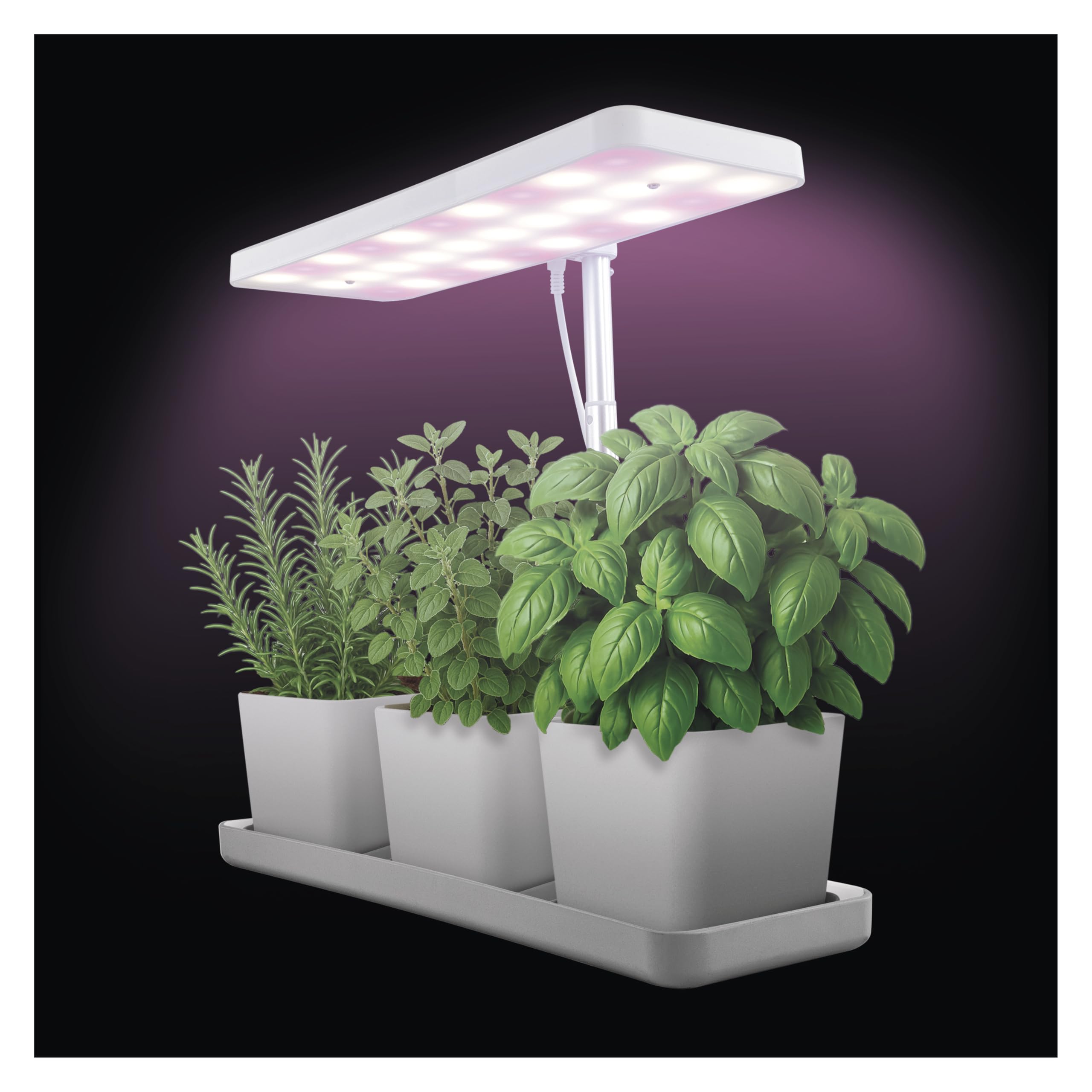 EMOS - Lampada a LED per coltivazione di erbe e piante da interno - Lampada per la crescita con 3 vasi da fiori e timer, regolabile in altezza - Luminosità 300lm - Cavo di ricarica USB-A da 1,7 m