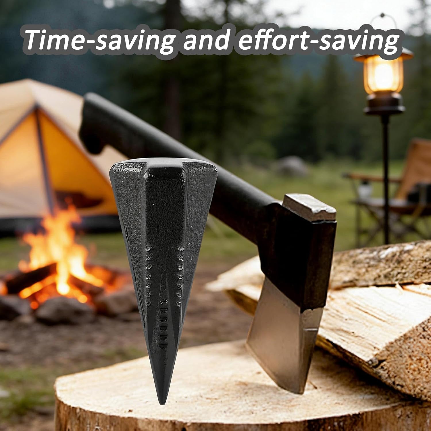 2 Pcs Wood Splitting Wedge Steel Wood Splitter Wedge 4-Direction Splitting Tool for Home Use, Black