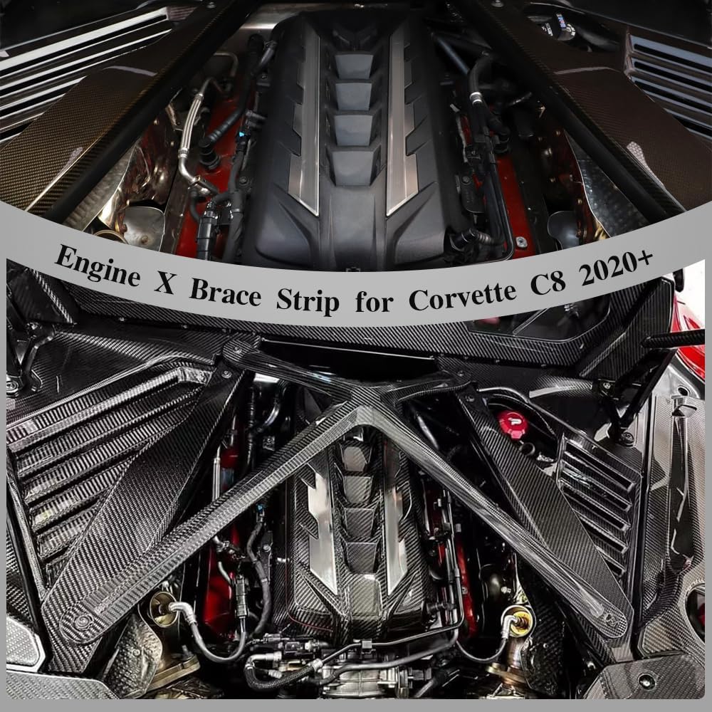 Real Dry Carbon Fiber Rear Engine X-Brace Struct Bar for Corvette C8 Z06 Coupe 2020 2021 2022 2023 2024 2025 2026,Engine Shroud Cover Panel Trim