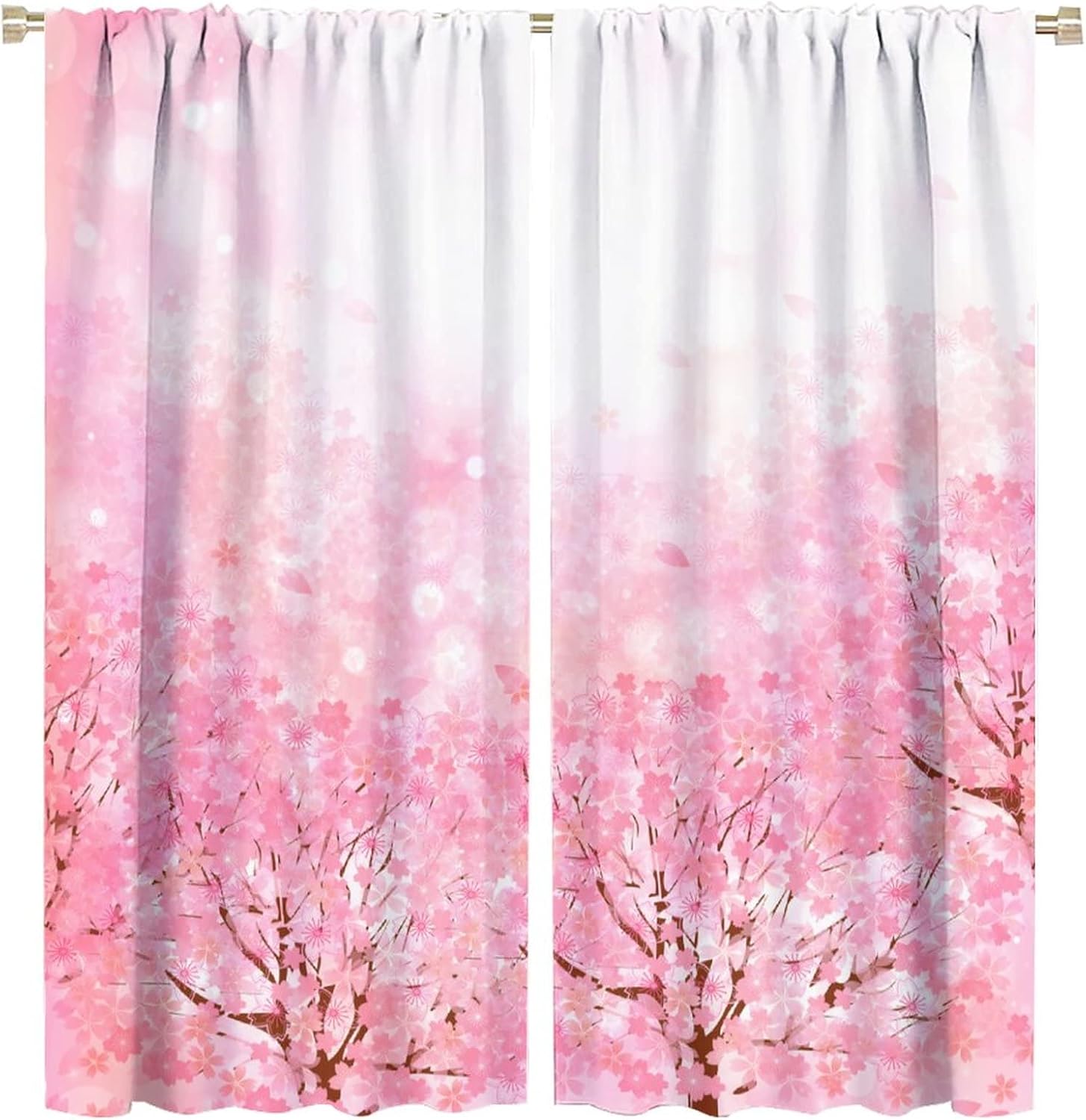 Light Pink Curtains, Japanese Cherry Blossom Cherry Tree Design Romantic Nature Themed Blackout Window Treatments Curtains, Living Room Bedroom 2 Sets of Panels, 63x72 Inch.