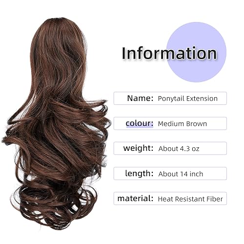Miniatura 108 de Brown ponytail extension,16" claw clip hair extensions ponytail short curly hair ponytail Extension Natural Looking Synthetic Hairpiece for Women