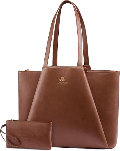 Miniatura 17 de LOVEVOOK Bolsa para laptop para mujer, 15.6 pulgadas, piel sintética, con embrague, bolsa de oficina de gran capacidad Café,Negro -,Sandy,Negro y