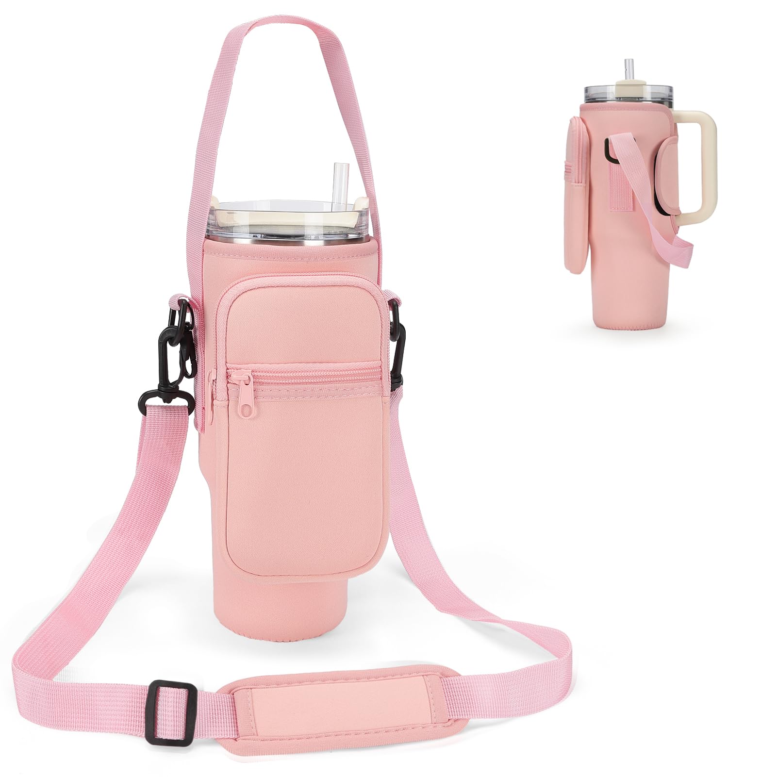 Water Bottle Carrier Bag for Stanley 40oz Tumbler with Phone Pocket Water Bottle Holder with Strap Neoprene Water Bottle Pouch for Stanley Cup Accessories