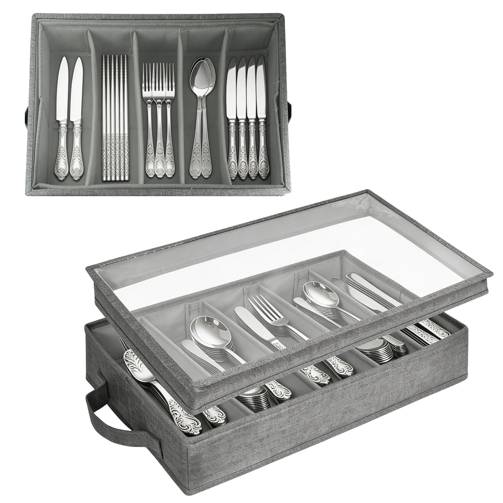 Boîte de Rangement pour Argenterie, Range Couverts pour Tiroir avec Couvercle Boîte de Rangement Couverts de Cuisine Porte-Assiettes Camping-Car boîte de Rangement en Feutre