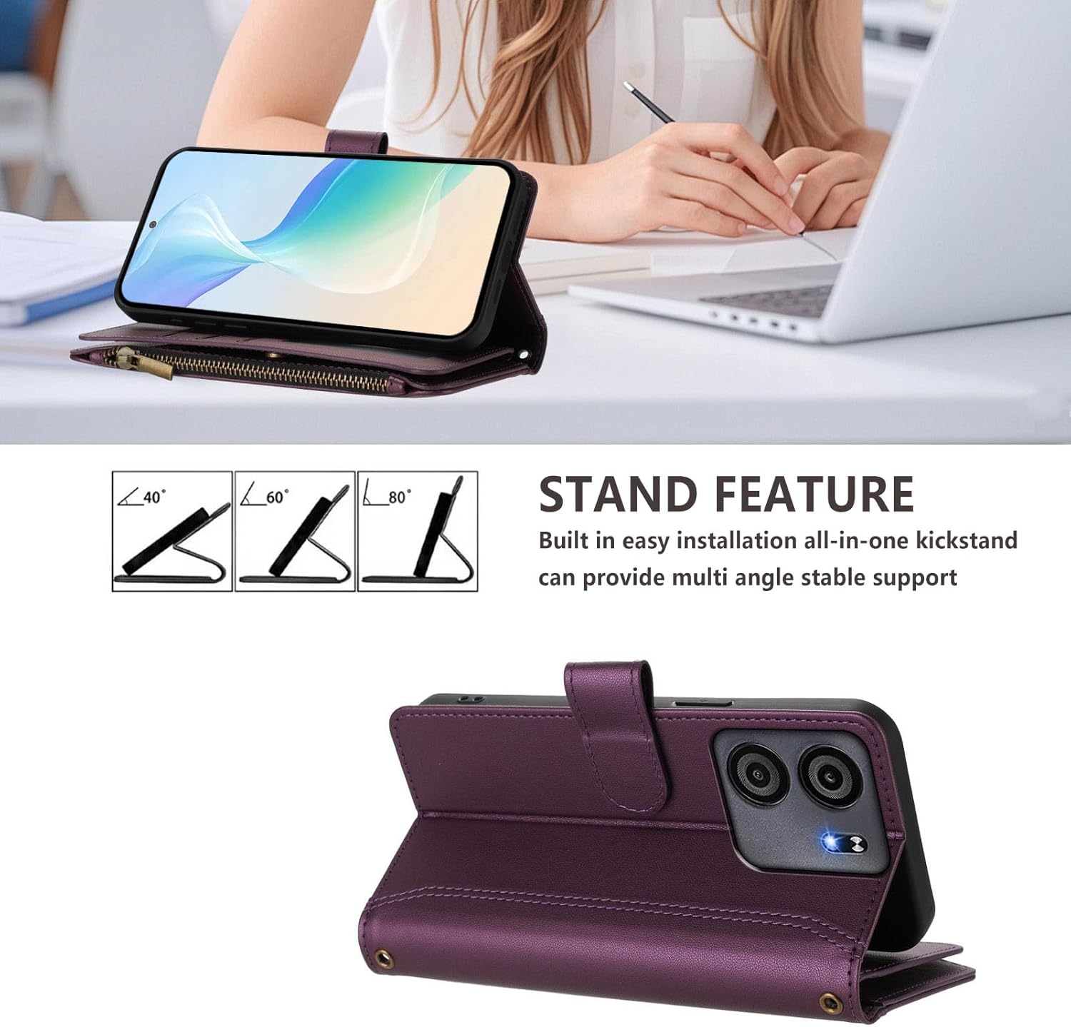 for BLU View 5 Phone Wallet Case Wallet with Screen Protecter [9 Card Slots] Leather Zipper Pocket Flip Kickstand Shockproof Cell Phone Cover for Tracfone Blue View 5 B160V BLU View5 Purple