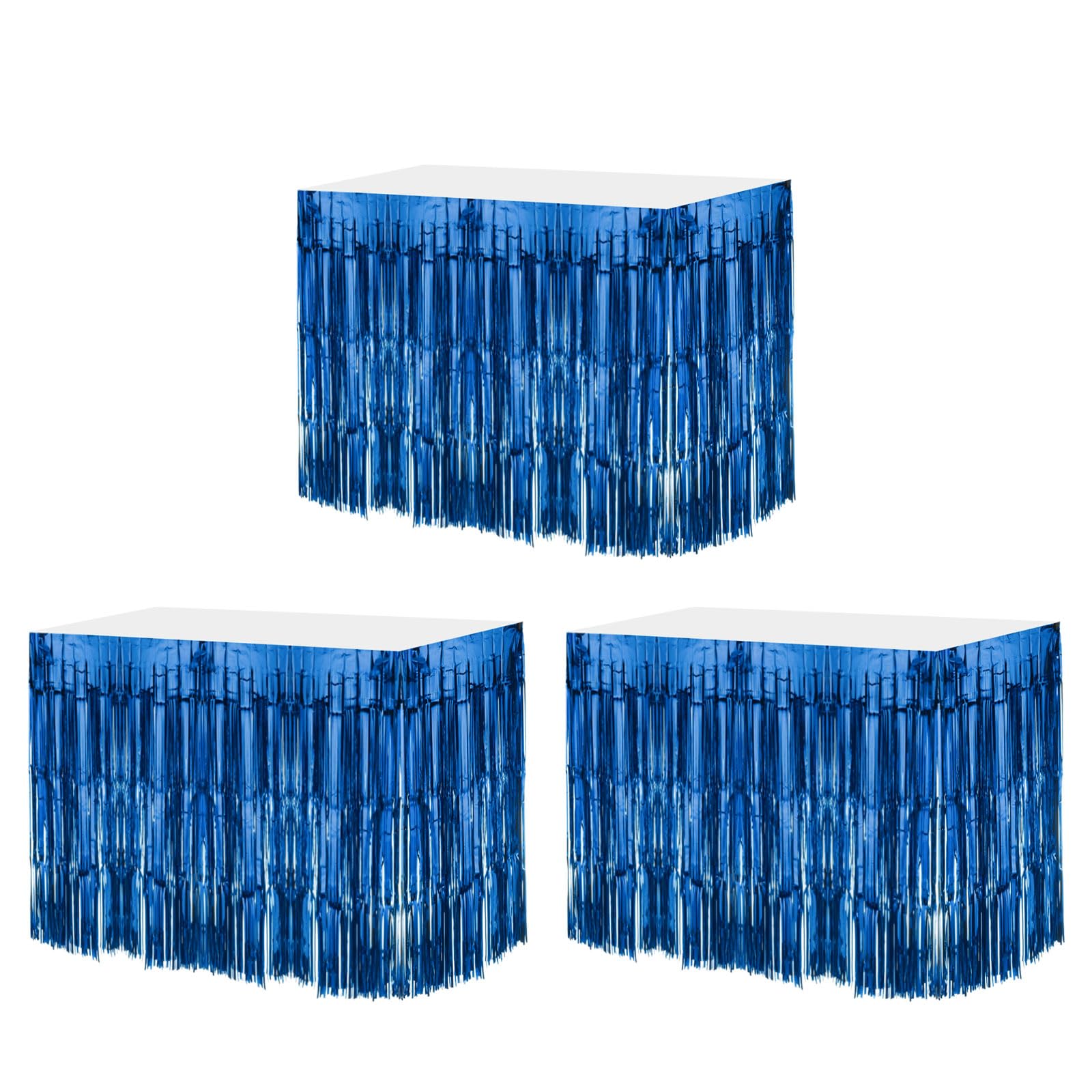 QUARKZMAN 3 Stück 29x108 Zoll Blaue Metallische Lametta-Tischröcke für Rechteckige Tische Lametta-Hintergrundvorhang für Hochzeits- und Geburtstagsfeierdekoration