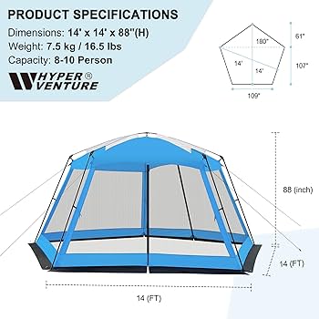 ひな Amazon.com : Hyper Venture Screen House 14x14ft Canopy Tent