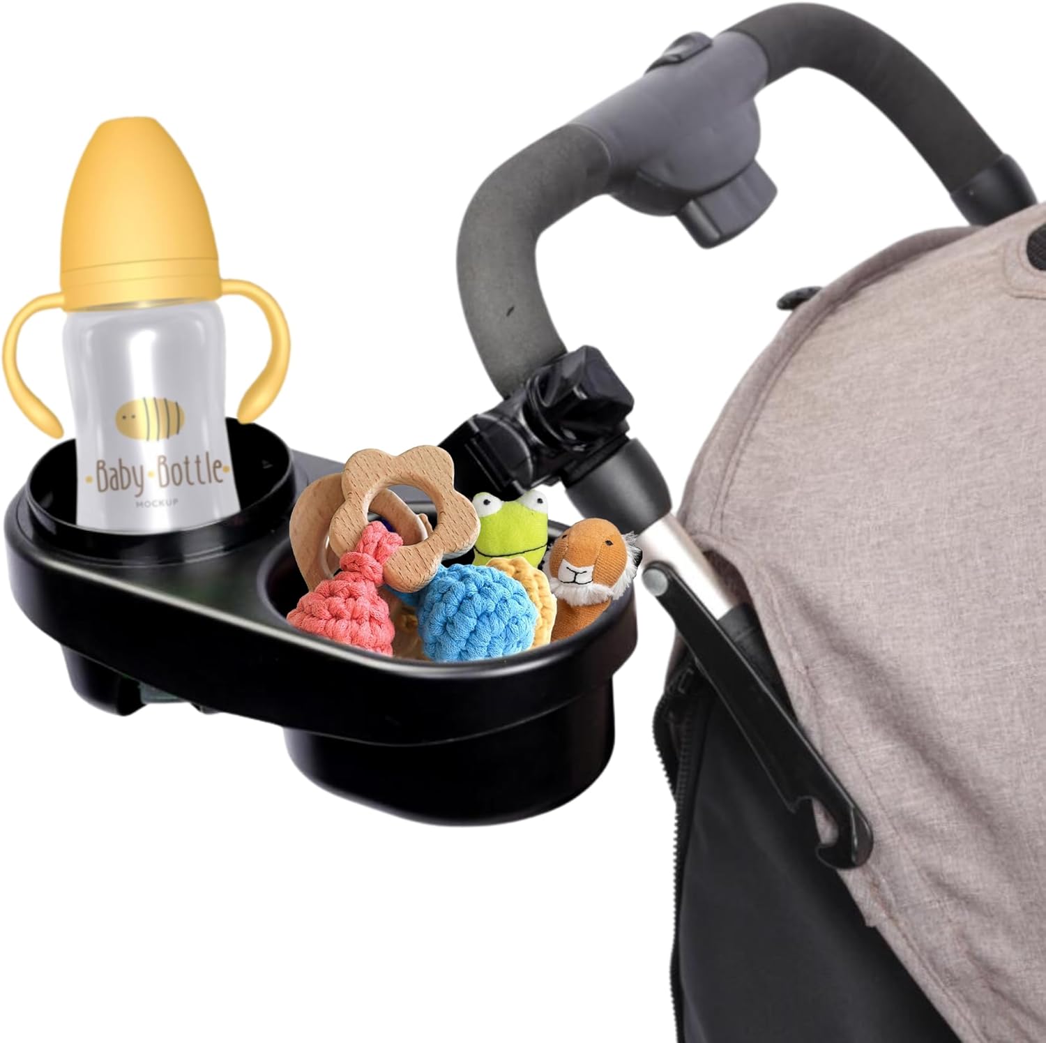 Stroller Snack Tray That Fits Most Strollers - 2 in 1, Stroller Cup Holder with Snack Tray for Baby & Toddler - Highly Adaptable Snack and Drink Organizer for Belly Bar - Ideal for Mom and Baby
