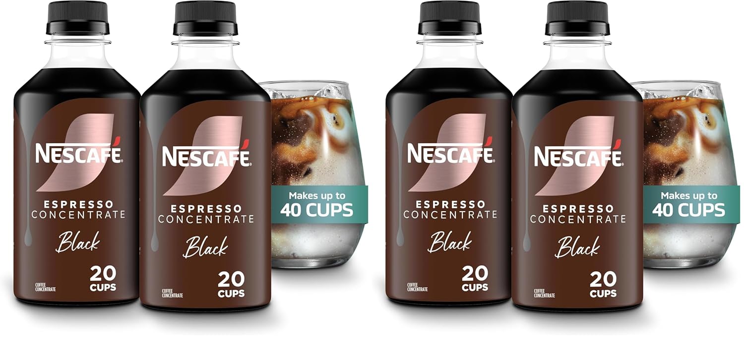 NESCAFÉ Espresso Concentrate Black, Instant Espresso Coffee Concentrate, Cold Brew Style, Iced Coffee Style Drinks,  2 Bottles (10 Fl Oz Each) (Pack of 2)