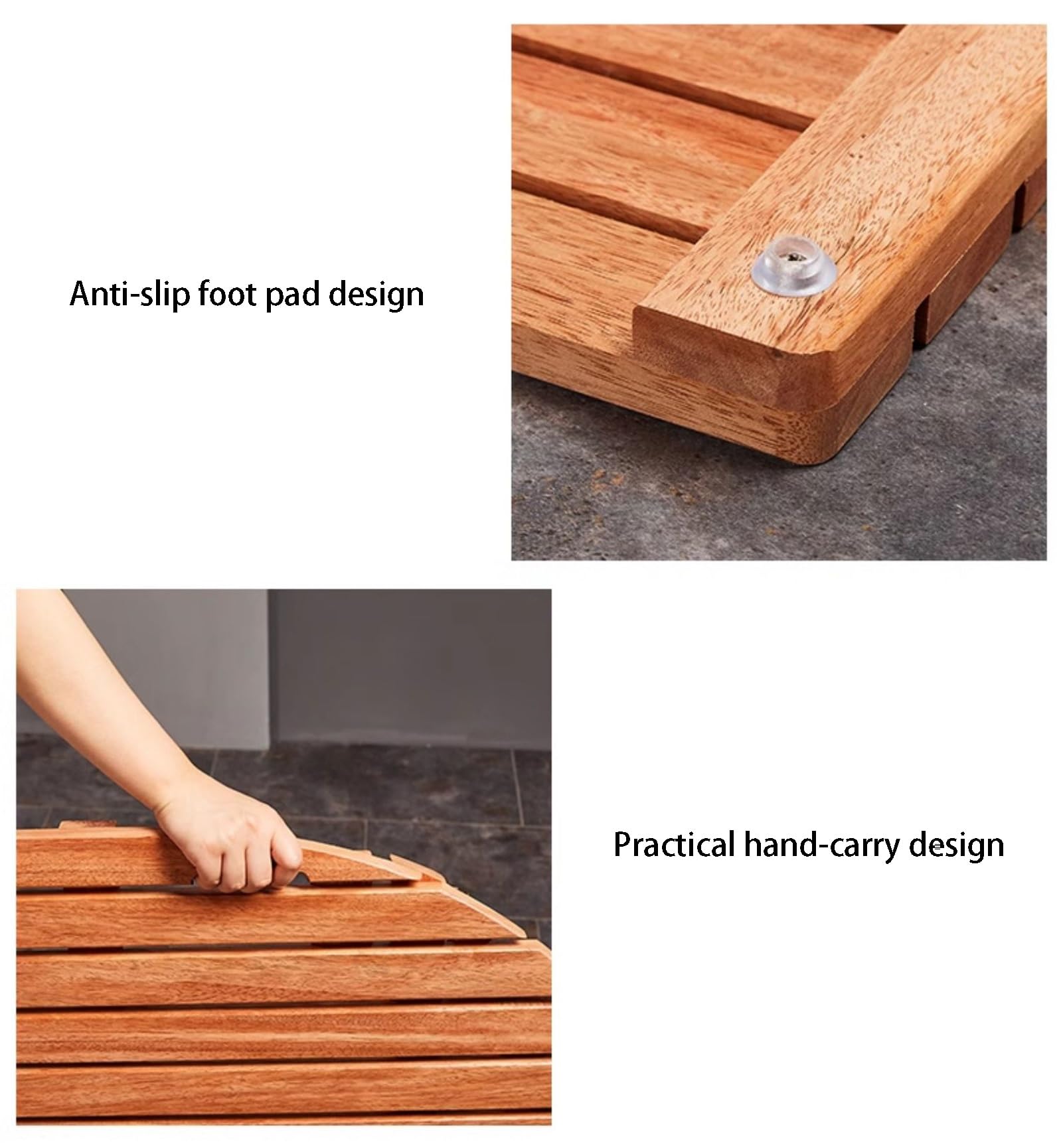 Alfombrilla de baño de madera antideslizante para sauna y baño, alfombrilla de madera natural, color marrón, 40 x 60 cm