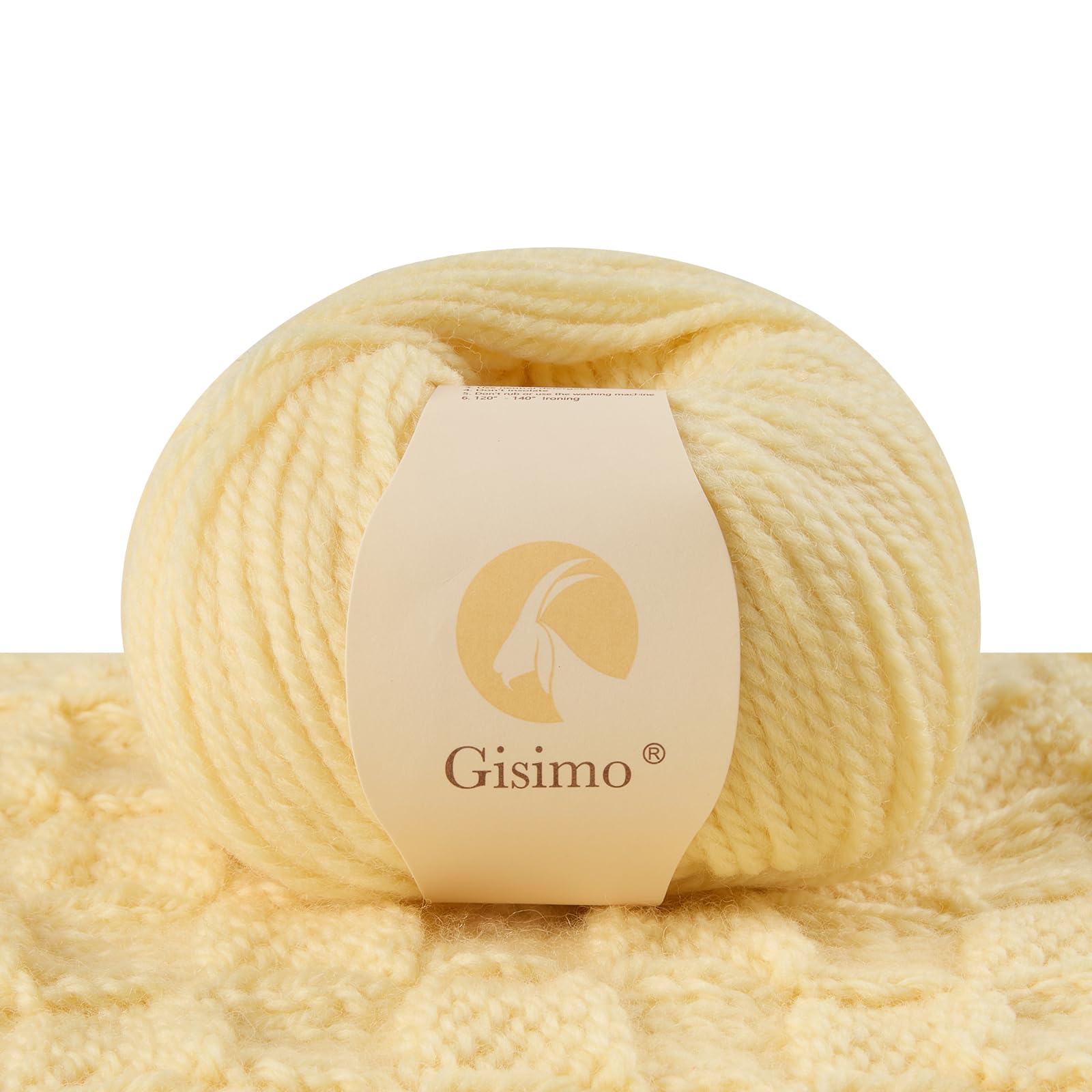 100% Merino Wool Yarn 3-Ply Luxurious and Soft Yarn for Hand Knitting &amp; Crocheting (Naples Yellow,1Ball)