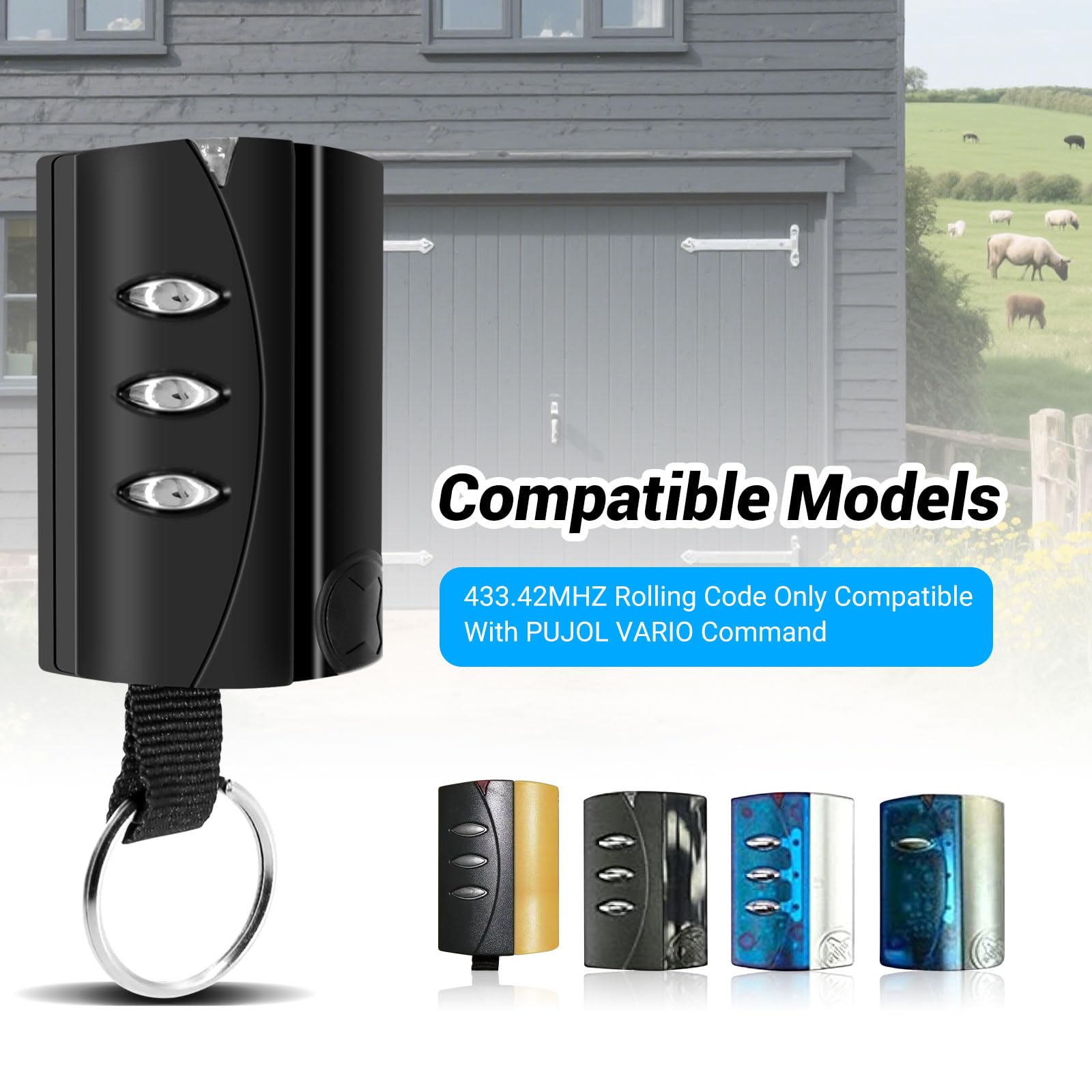 [Pack de 2 Mandos] Mando a Distancia para Garaje – Compatible únicamente con Sistemas de la Marca Pujol Vario (Black, Mars, Ocean) – 3 Canales, Rolling Code, 433,42 MHz (Pack de 2)