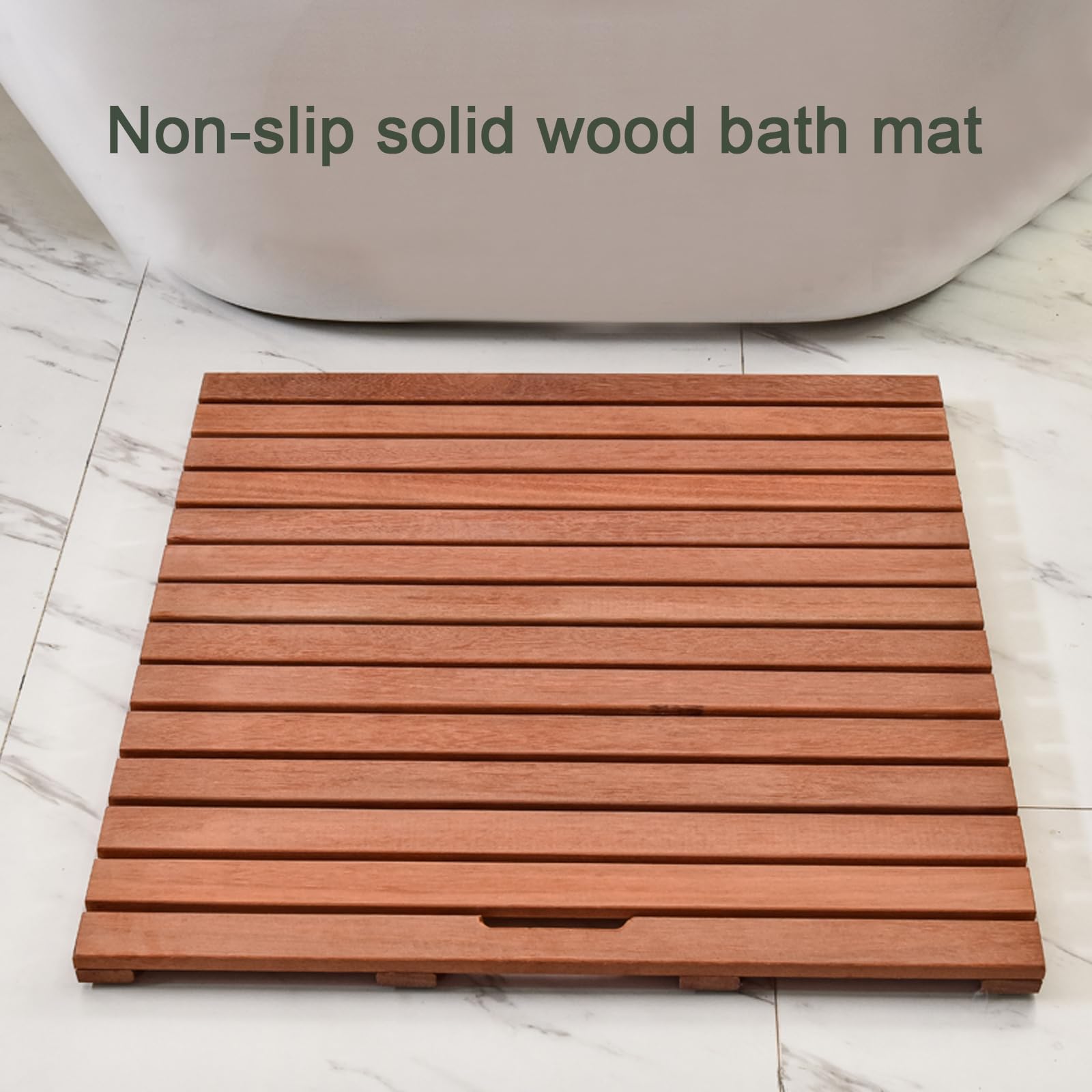 rutschfeste Bambus-Badematte für Duschraum, rot-walnussfarben, rechteckig, wasserdicht, aus Bambusgewebe, für Bad und Wellnessbereich (130 x 55 cm)