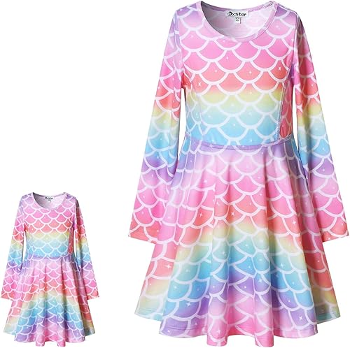 Jxstar Vestidos a juego para niñas y muñecas de manga larga con diseño de unicornio y sirena disponible en Yaxa Venezuela