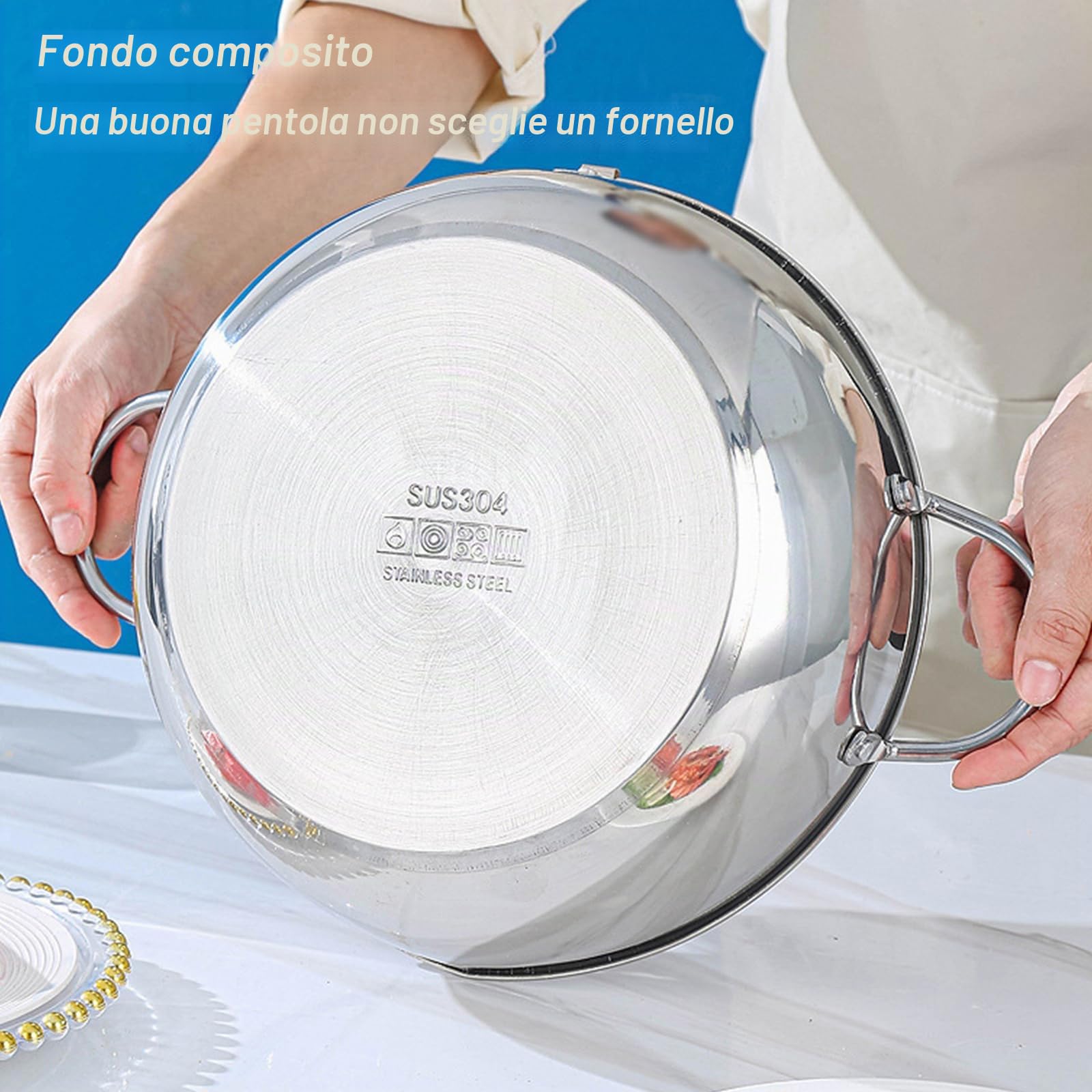 Pentola per frittura, pentola giapponese in acciaio inox con scarico dell'olio, controllo della temperatura e coperchio, friggitrice tempura per fornelli a gas/induzione, per patatine e pollo (24CM)